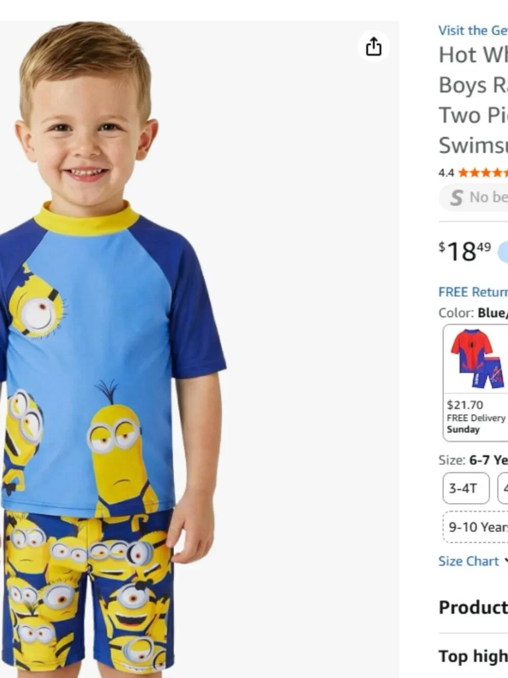 Minions Boys Rash Guard & Swim Trunks Two Piece Set, Stretchable Swimsuit, Boys